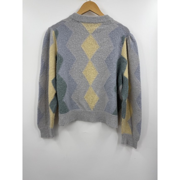 J.Crew Sweater Womens XL Gray Pastel Argyle Alpaca Wool Crewneck Pullover BD026 - Picture 5 of 7